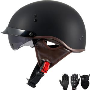 DOT Approved Motorcycle Half Helmet for Adults, Lightweight Retro Open Face Half Shell Helmet for Cruiser Scooter Chopper Moped Street Bike, Men Women Universal Casco (X-Large, Matte Black)