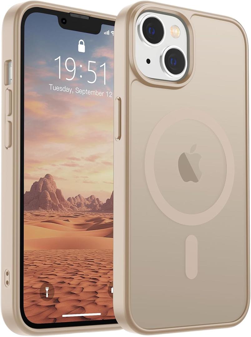 SUPFINE Magnetic for iPhone 14 Case & iPhone 13 Case (Compatible with MagSafe)(Military Grade Drop Protection) Slim Translucent Matte Shockproof Phone Cover,Desert Gold