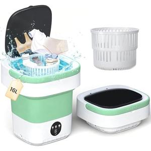 Portable Washing Machine - 16L Mini Foldable Washer with Spin Basket, Deep Cleaning for Small Clothes & 3 Cleaning Modes, Collapsible Laundry for Apartment, Dorm, Hotel, RV and Travel (Green)