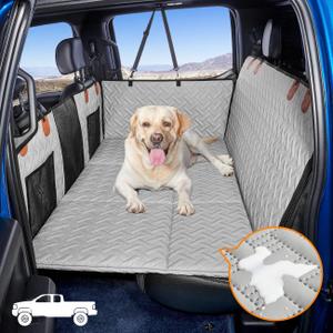 Dog Back Seat Extender for Truck,Dog Seat Cover Back Seat,Dogs Hammock,Hard Bottom Backseat Extender for Pet,Pet Seat Cover for F150/RAM1500/Silverado (Gray)