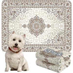 Washable Pee Pads for Dogs, 2 Pack Reusable Puppy Training Pads. 36''x48'' Super Absorbent Dog Rugs, Non-Slip and Leakproof Pee Mat for Dogs, Whelping Pads for Crates and Floors (Vintage White)
