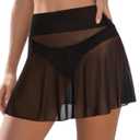 Pinup Fashion Sheer Mesh Skirt Women - Swim Mini High Waisted See Through Bikini Cover Up Skirts (20 Plus, Black)