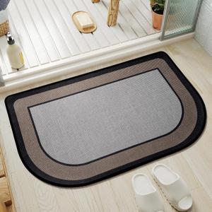 YDKGL Half Circle Bath Mat, Thin Bathroom Rugs Fit Under Door Quick Dry Non Slip Washable Bathroom Mat with Rubber Backing, Absorbent Half Round Shower Mat Rug, Gray Brown (20 X 31)