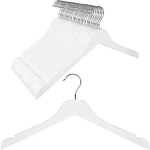 TOPIA HANGER White Wooden Hangers 30 Pack, 0.28 inch Slim Wood Clothes Hanger with Flat Design and Smooth Notches, Lightweight & Durable Space Saving Hangers for Shirt, Coat, Camisole-CT31W