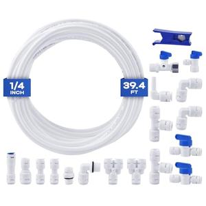 1/4 Water Line, cnaodun with 1/4" OD 39.4ft Water Tubing Reverse Osmosis Quick Connect Fittings Push To Connect Water Tube Fittings for RO Water Filter