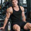 Men's Workout Tank Top Casual Soft Sleeveless Gym Muscle Shirts Bodybuilding Tee (Black, S)