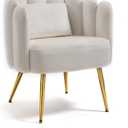 Accent Chair for Bedroom, Shell Shaped Velvet Vanity Chair with Pillow, Cream 20"D x 28"W x 35.5"H