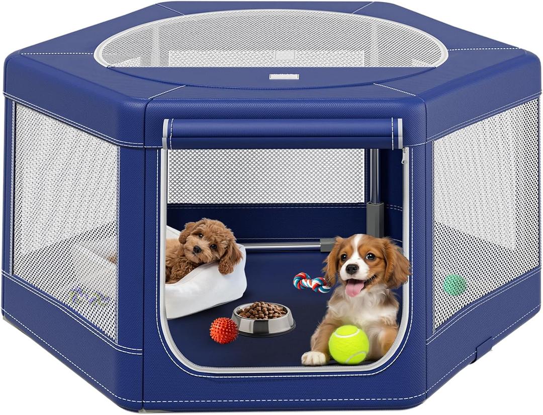 Dog Playpen,45x45x25.6 Inches Fabric Mesh Puppy Playpen,Portable Soft Fence for Dog and Cat, Breathable Exercise Pet Play Pen Indoor/Outdoor,Removable Zipper Top,Tear Resistant Fabric,Safe & Sturdy