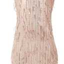 EXARUS Girls Sparkle Dress Sequin Tassel Teen Bodycon/A-Line Splice Furry Strap Graduation Dance Party Kids Cute Dresses (Beige)