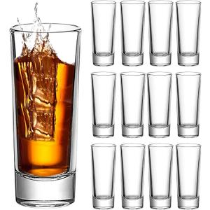 Ruckae 12 Pack 2 OZ Shot Glasses Set Clear Shot Glasses Bulk with Heavy Base Bar Cylinder Glass Shot Cups for Vodka Tequila Whiskey Liquor Cocktail (Cylinder Shaped)