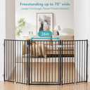 No Pawblems Free Standing Dog Gate with Door, 36'' Tall Foldable Dog Fence for Indoor & Outdoor, Up to 78 Inch Extra Wide Puppy Gate for Stairs, Hallways, Doorways, Deck, Yard (Black, 3 Panels)