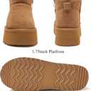 Haifago Platform Mini Snow Boots for Women, Suede Genuine Leather Winter Ankle Booties with Zip up, Womens Classic Fur Lined Short Boot Anti-Slip (Brown)