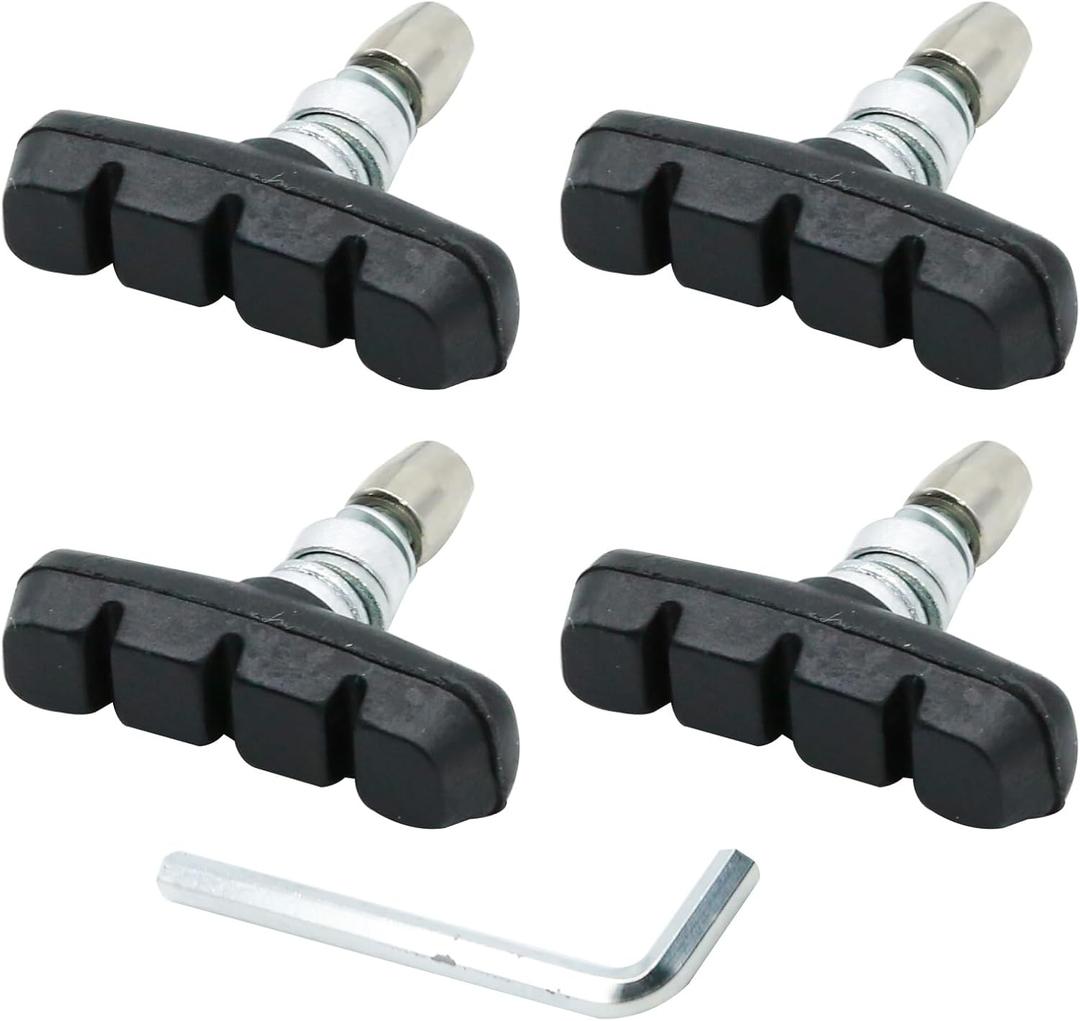 2 Pairs Bike V Brake Pads with Hex Nuts Hex Wrench for Mountain Bike, Road Bicycle, MTB, BMX