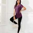 Smile Fish Women Crewneck Loose Fit Tunic Tops Short Sleeve Dressy Casual Summer Long Tee Shirts (Purple, L)