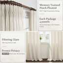 Pinch Pleated Linen Viral Curtains 4 Panels Set for Living Room 96 Inches Long, Birch Memory Trained Pleat Light Sheer Filtering Farmhouse Window Curtain with Hook Ring Ivory Cream Bedroom 8FT Length