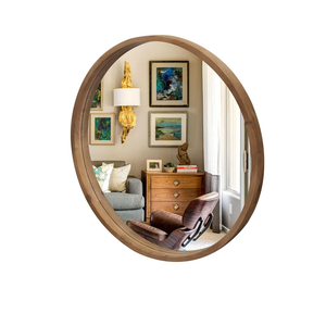 36" Bathroom Mirror, Round Wall Mirror with Wood Frame, Farmhouse Mirror for Wall Decor, Wall-Mounted Mirror for Bedroom, Living Room, Brown