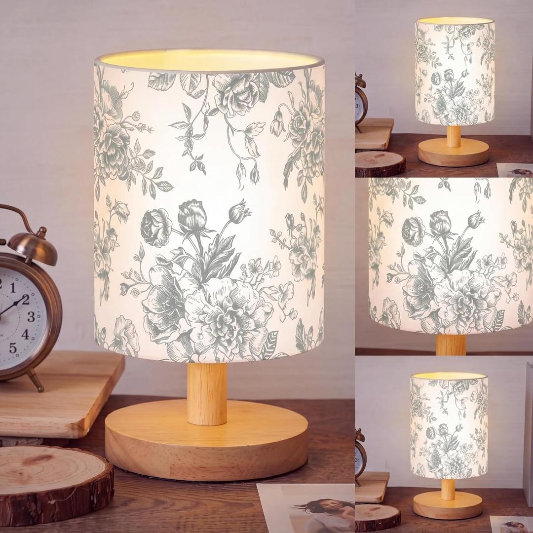 VIHOSE Green Floral Bedside Table Lamp for Kids Bedroom
