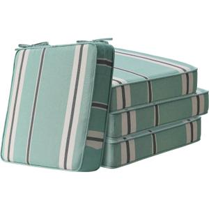 Square Corner Seat Cushions, 19" x 19" x 3", Set of 4, Indoor Outdoor Waterproof Weather Resistant Universal Chair Pads with Ties for Patio Furniture, Garden Deck Dining Chairs, Aqua Stripe (19"x19", Aqua Stripe)
