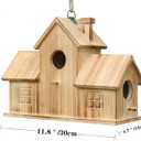 STARSWR Bird Houses for Outside,Outdoor 3 Hole Bird House Room for 3 Bird Families Bluebird Finch Cardinals Wooden Hanging Birdhouse for Garden