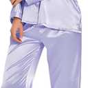 SWOMOG Long Sleeve Pajamas Set Silk Satin Sleepwear Button Down Pjs Loungewear with Pocket (Large, Lavender)