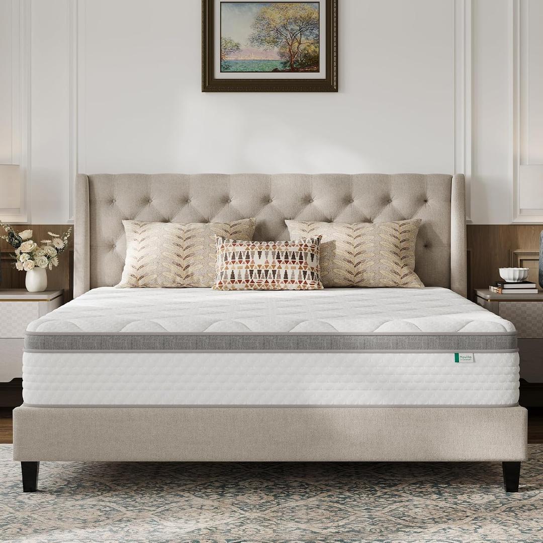 Novilla King Mattress, 12 Inch Hybrid Mattress King with Comfort Foam, Innerspring Pillow Top Mattresses in a Box, King Size Mattresses for Pressure & Pain Relief, Soft Feel but Supportive