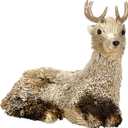 Syhood Christmas Deer Decor Champagne Sitting Deer Table Decorations 11" x 7" Reindeer Figurines Handcrafted Elk Statues Table Centerpieces for Home Fireplace, Under The Christmas Tree