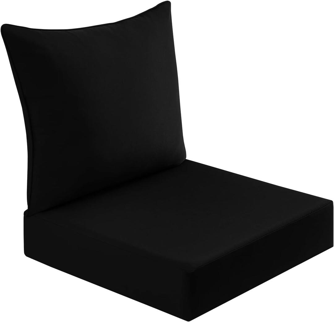 downluxe Outdoor Deep Seat Cushion Set, Waterproof Patio Furniture Cushions with Zipper for Outdoor Chair Sofa, 24" x 24", Black