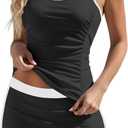 SHESHOW Tankini Swimsuits for Women Tummy Control Two Piece Color Block Bathing Suit with Skirt Athletic Swimwear (Black, Small)