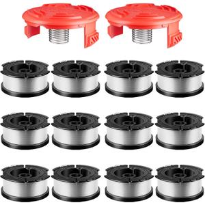 14 Pcs AF-100 Weed Eater Strings Compatible with Black and Decker Weed Eater, 0.065’’ AFS Automatic Feed Replacement Spool, 12 Pcs Spools(360ft Total), 2 Pcs RC-100-P Caps and 2 Springs