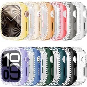 [12Pack] RICHONE Bling Case for Apple Watch Series 10 42mm 46mm Rhinestone Screen Protector, Soft TPU Protective Face Covers for iWatch 10 Bumper Sparkly Accessories for Women(42MM,12 Vibrant Colors)