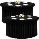 Moosfor Spandex Fitted 72 inch Round Tablecloth 2 Pack, Elastic Stretch Wrinkle Resistant 6FT Table Skirt, Washable Reusable Table Cover for Wedding, Banquet, Party Events, Black