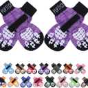 PUPTECK Anti-Slip Dog Socks with Double Sides Grips for Small Dogs Hardwood Floors Prevents Licking, Dog Shoes for Hot Pavement Traction Control Paw Protector for Senior Dogs (X-small (4 Count), Purple)