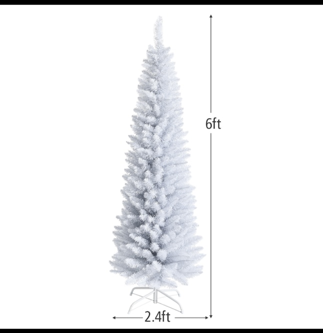 6 Feet Unlit Artificial Slim Pencil Christmas Tree with Metal Stand