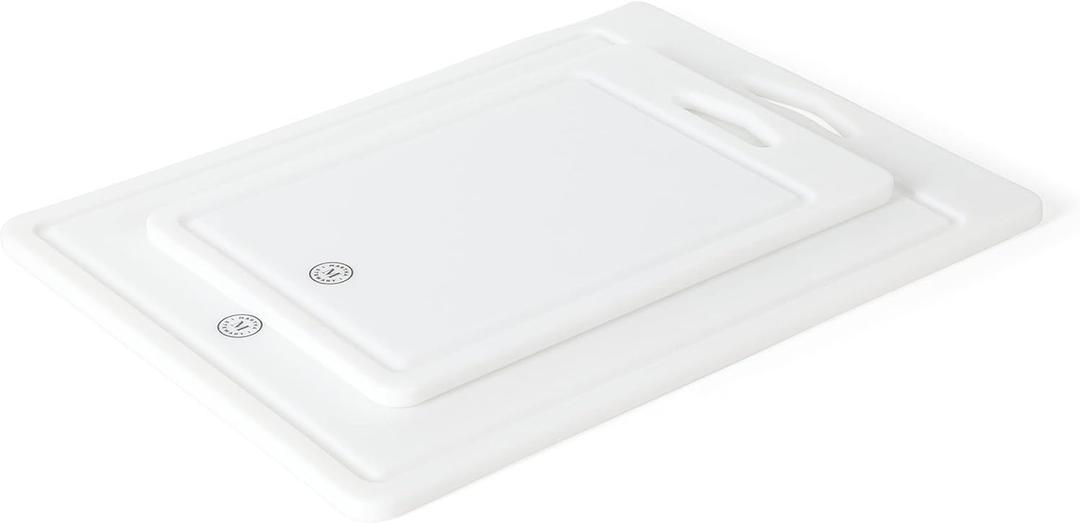 Martha Stewart BPA Free Plastic Cutting Board 2pc Set (16" x 12" and 12" x 8") - Linen - Dishwasher Safe