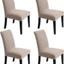 Chair Covers for Dining Room - Stretch Chair Slipcovers for Decorative Seat Protector Armless Removable Washable Elastic Dinner Universal Spandex Solid Chair Slip Covers Set (Light Khaki,4)