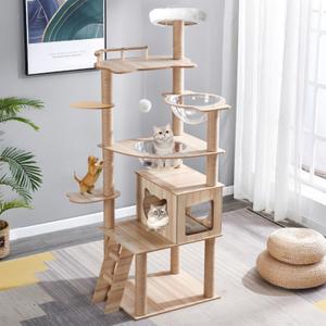 67-Inch Cat Tree for Indoor Cats Large Adult,Cat Tree Tower with Condo, Cat Stairs, 2 Bowl,14 Sisal Scratching Posts, Top Perch, with Padded Platform Bed,Toy Balls,Larg Large cat Tree.B12 67-Inch Cat Tree for Indoor Cats Large Adult,Cat Tree Tower with Condo, Cat Stairs, 2 Bowl,14 Sisal Scratching Posts, Top Perch, with Padded Platform Bed,Toy Balls,Larg Large cat Tree.B12