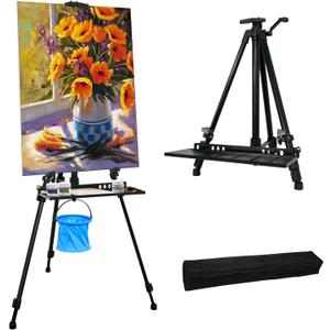 Easel Stand, 20" to 61" Adjustable Artist Easel for Adults, Aluminum Tripod Canvas Stand with Tray, Portable Painting Easel for Tabletop & Floor Displaying, Black