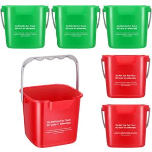 Roshtia 6 Pcs 3 Quart Cleaning Bucket Small Sanitizing Square Bucket Detergent Pail for Home Commercial Restaurant Kitchen Office School, Green, Red