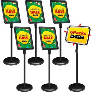 6Packs Adjustable Pedestal Sign Holder Stand 8.5''x11'', Floor Standing Poster Sign Stand for Vertical/Horizontal View Sign stand,Outdoor/Indoor Standing Sign Holders(Black, Round)