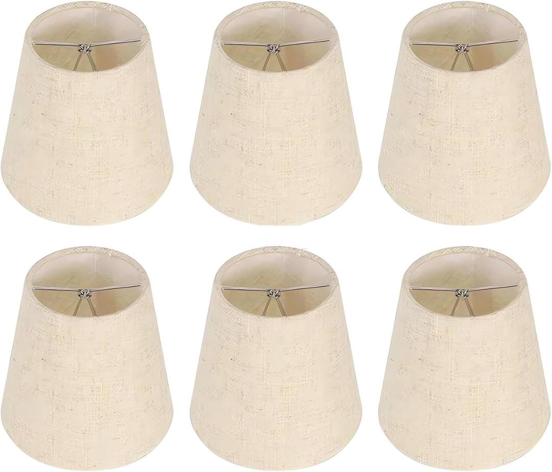 Small Lamp Shades Clip on Bulb, Chandelier Shades Set of 6, Mini Linen Lampshade 3.5x5x5.5in Small Lamp Shade for Chandelier Lamp Replacement (Beige)