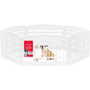 IRIS USA Dog Playpen with Door, 24 6 Panel Pet Exercise Pen  Indoor Outdoor Puppy Play Pen, Portable Plastic Pet Fence for Small Medium Dogs, Foldable 61 x 61 x 24, White