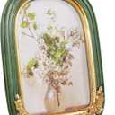 Cuspin Vintage 5x7 Picture Frame, Ornate Gold Green Arch Frames Resin Photo Frame with Glass Front for Tabletop or Wall Display, Antique Decorative Frame for Home Decor or Gift