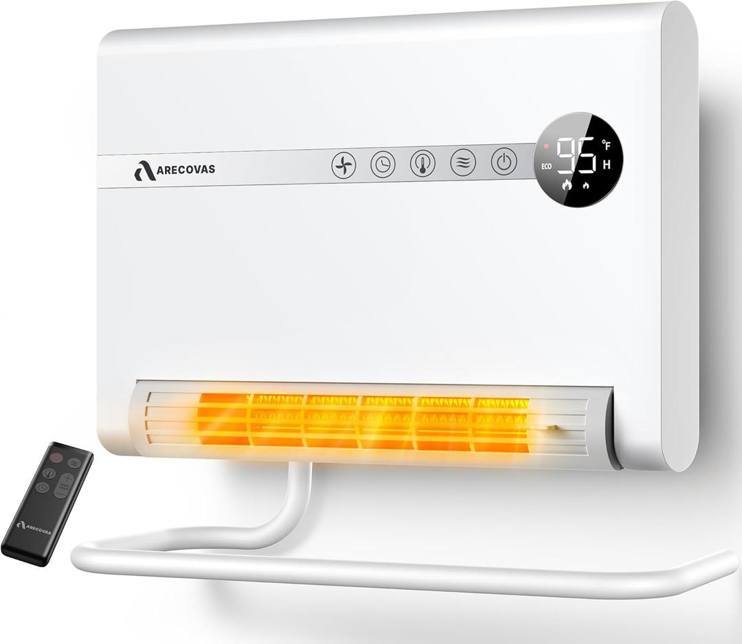 Wall Heater, Space Heater for Bedroom, 1500W PTC Fast Heating Electric Heaters for Indoor Use, 30 Oscillation, Adjustable Thermostat, 24H Timer, Remote Control, Desk or Wall Mounted Heater for Office (Regular-Standard)