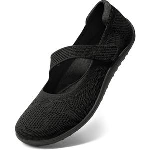 Arromic Wide Toe Box Flat Shoes Women Mary Jane Flat Shoes Comofortable Ballet Flat with Adjustable Straps Slip on Washable Knit Casual Flats (11, Black)