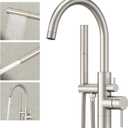 Freestanding Bathtub Faucet Brushed Nickel Tub Filler Floor Mount Free Standing Metal Bathroom Tub Gooseneck Spout with 2 Function Hand Shower