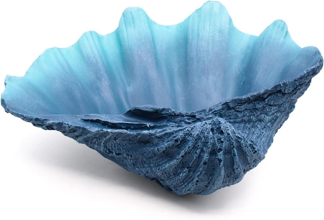 Blue Clam Shell Seashell Bowl Conch Shell Decor Clam Decor Coastal Beach Home Decor Gift for Bedroom Living Room (10.15")