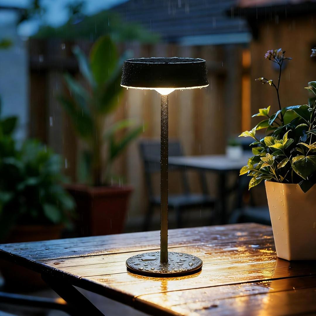 Solar Table Lamp, Rechargeable Outdoor Lamps for Patio Waterproof 3 Color Dimmable, Solar Lamp for Outdoor, Bedroom, Garden, Camping, Bathroom (Black)
