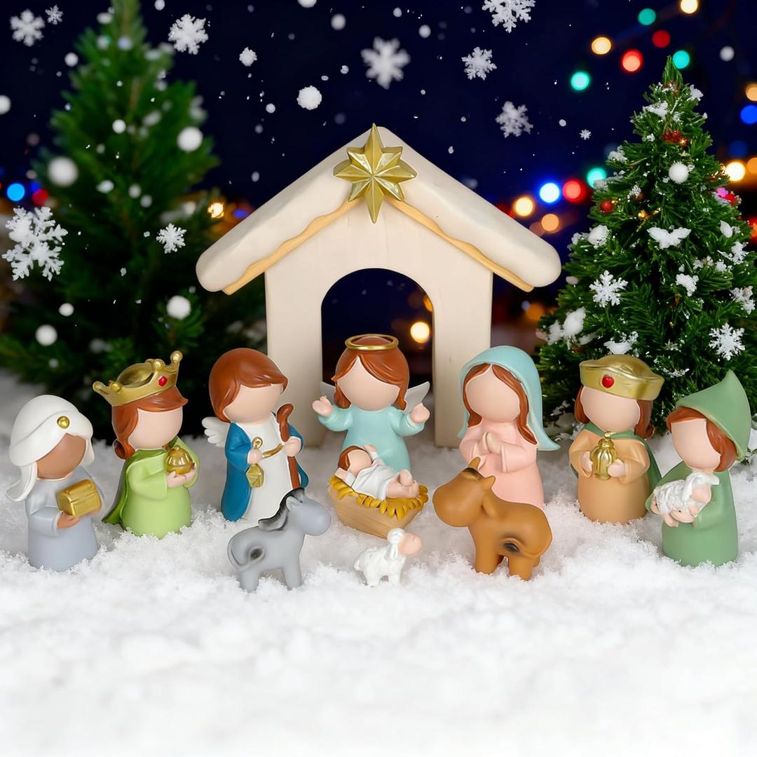Christmas Nativity Set, 12-Piece Mini Nativity Scene Figurines for Indoor Tabletop Xmas Decorations Christmas Figures (Colorful)