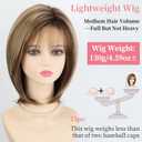 RENERSHOW Brown Short Wigs for White Women 12inch Layered Brown mix Blonde Mid-length Pixie Bob Wig with Bangs Straight Heat Synthetic Natural Daily Party Average Size Wig