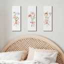 Novabright 3 Pcs Watercolor Wildflower Bow Boho Minimalist Wall Art Spring Floral Pink Bow Coquette Farmhouse Wooden Wall Decor Wildflower Flower Artwork Painting for Girly Room Dorm Home Decor